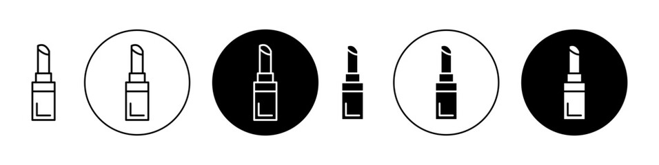 Lipstick line icon set. Makeup cosmetic lipstick product symbol in black color. Suitable for apps and websites UI designs.