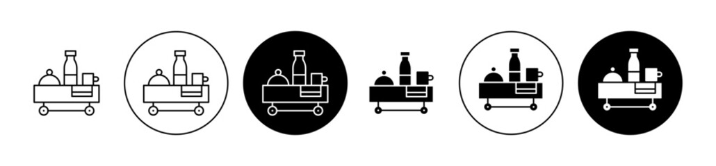 Breakfast room service line icon set. Hotel dinner tray symbol in black filled style. - obrazy, fototapety, plakaty