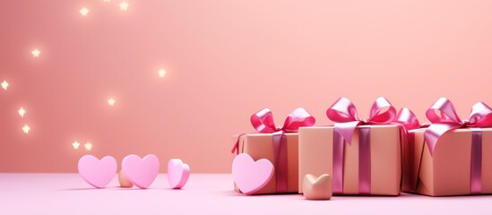 gift boxes on pink background with hearts for promotional product design