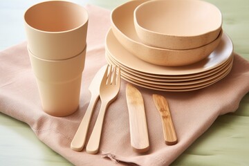 plant-based biodegradable cutlery set on a table