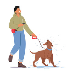 Male Character Walks With A Dog, They Both Benefit From Exercise And Companionship. It Provides An Opportunity For Them