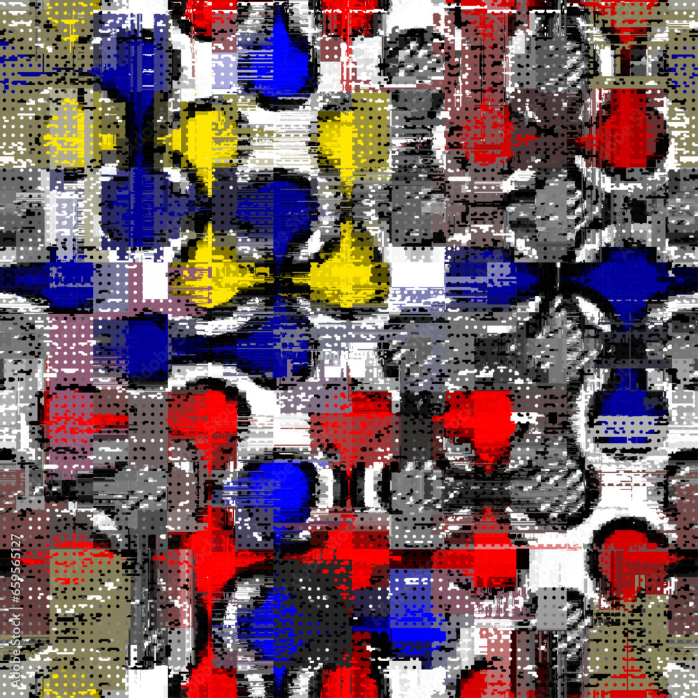 Poster Vector image with imitation of grunge datamoshing texture. Retro risographs texture.