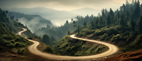 Rolgordijnen A winding dirt forest road © Ruslan Gilmanshin