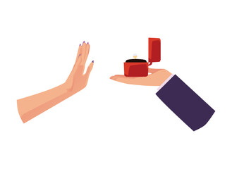 Marriage proposal rejection, flat vector illustration isolated on white background.