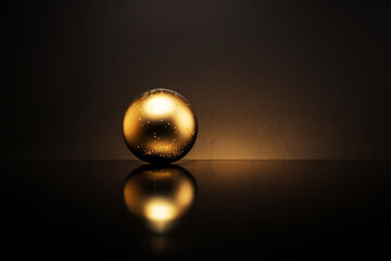 Christmas and New Year holiday background. Xmas greeting card. Golden Christmas decoration on a black background. Noel. Generative AI.