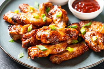 Chicken wings in bbq sauce. Close up.
