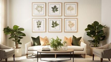 Create a perfect balance with a symmetrical display of framed botanical prints on your walls.