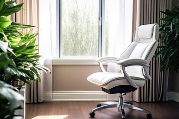 white office chair positioned near a window