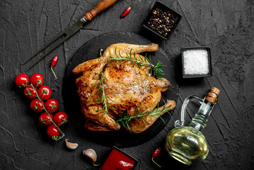 baked chicken on stone background