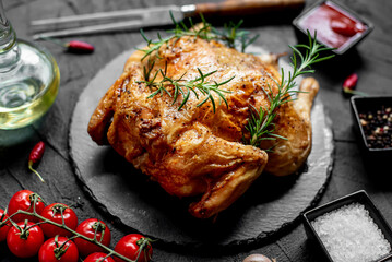 baked chicken on stone background