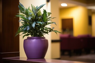 an indoor potted plant beside the reception desk