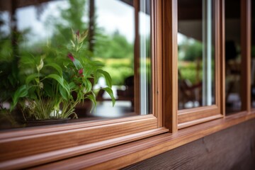 freshly installed glass in a wooden window frame