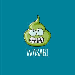 cartoon wasabi smiling character isolated on blue background. green wasabi paste