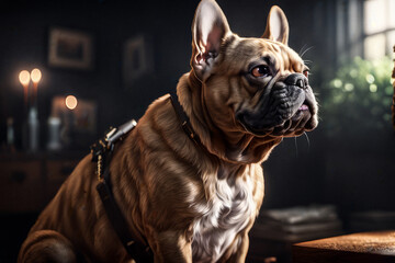 AI generated image of a cute dog, boxer, sitting and posing.