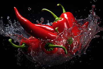 Fresh chilies with water splash