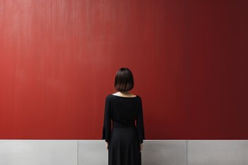 Obraz premium rear view of woman standing facing wall