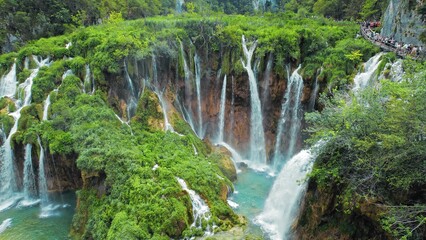 Waterfall in Plitvice Lakes in Croatia. A cascade of 16 lakes connected by waterfalls and a...