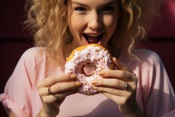 Naklejka premium woman eating a doughnut