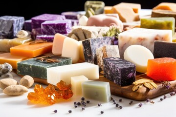 variety of natural soaps in organic shapes
