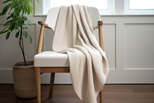 organic cotton throw blanket folded on a chair