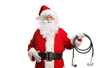 Santa claus holding electric vehicle charger