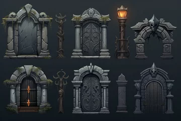 Fotobehang Vampire gate game asset with arch. Movie wall. Generate Ai © nsit0108