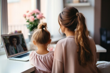Mother and daughter is online conversation with pediatrician