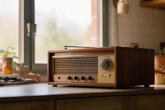 Vintage radio retro. Singer station. Generate Ai
