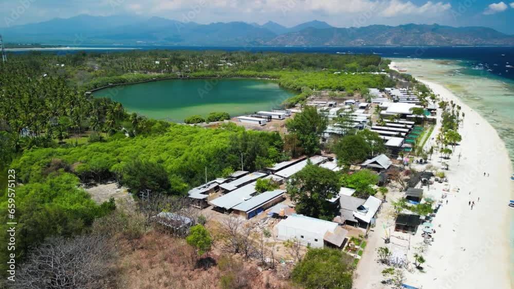 Canvas Prints Amazing aerial view of Gili Meno coastline on a sunny day, Indonesia