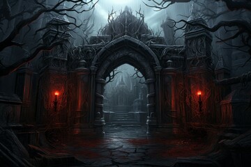 Vampire gate castle arch. Lord stones. Generate Ai © nsit0108