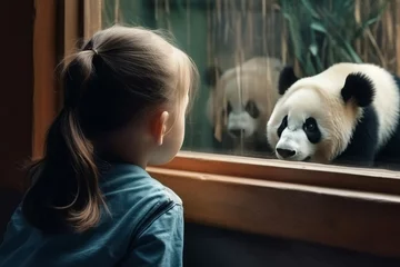 Poster Zoo child panda window. Nature wild mammal. Generate Ai © nsit0108