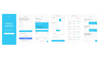 Medical and Health services, Hospital and doctor appointment Blue App UI Kit Template