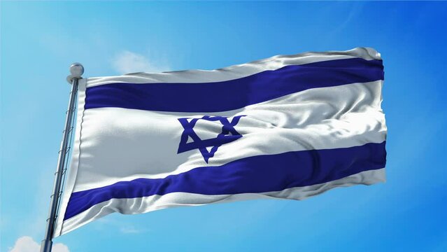 Israel Flag Loop. Realistic 4K. 30 fps flag of the Israel. Israel flag waving in the wind. Seamless loop with highly detailed fabric texture.	