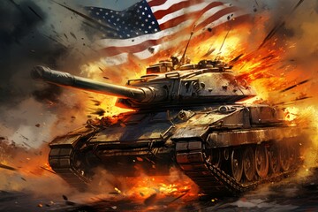 Naklejka premium Usa tank fire electric. Battle turret. Generate Ai