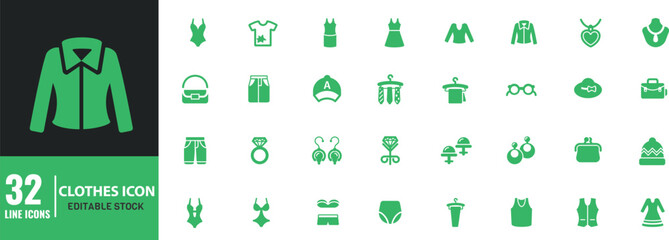 Men's and Women's Clothing Line Icons - Editable Stroke. Icon set.