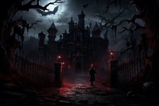 Vampire gate castle. Medieval tower bran. Generate Ai