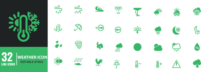 Weather line icons set Editable Stroke. 