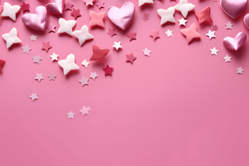 Decorative pink and white background with hearts, valentine's, celebration, anniversary, background, star, heart