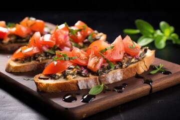 Fototapeta na wymiar anchovy bruschetta with olive oil drizzle