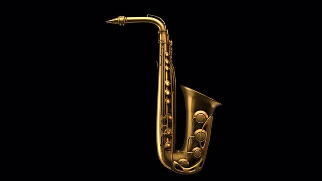 Golden saxophone rotating on an alpha channel background.