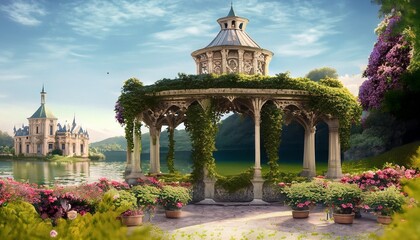 modern gazebo by the lake