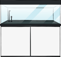 Aquarium Fish Tank and Cabinet sideboard, Clear Glass Fish Tank aquarium complete set. Aquarium with cover and base cabinet and filter graphic illustrations 