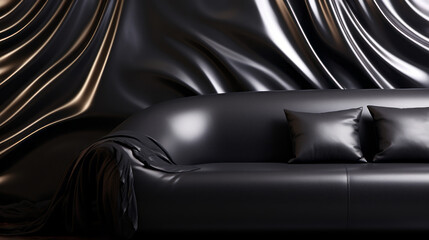 A sleek, glossy faux leather texture on sofa with shades of black