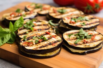 grilled eggplant rounds on a board