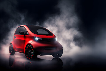 Fototapeta na wymiar Modern mini-size electric car on black studio background, Beautiful Futuristic vehicle design, Sustainable mobility