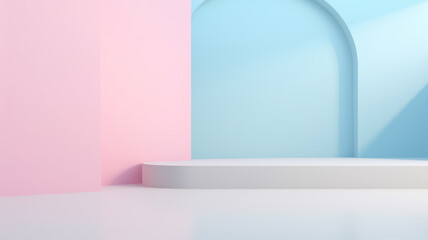 Light pink and blue background with stage for product, business presentation, mockup template abstraction, backdrop
