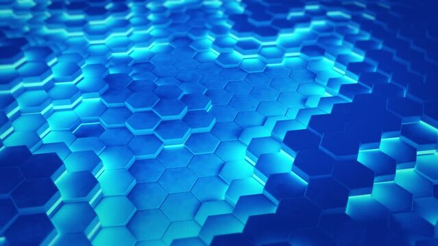 Neon Blue Geometric Hexagon Wave: Futuristic Abstract Motion Background
