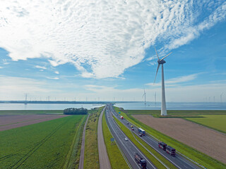 Aerial from the highway A6 near Urk in the Netherlands - obrazy, fototapety, plakaty