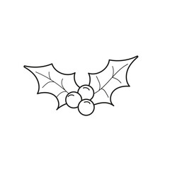 Holly berry icon. Outline sketch of mistletoe. Symbol of Christmas. Isolated on white background