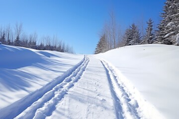 Fototapeta na wymiar trail left by ski on a snow-covered slope